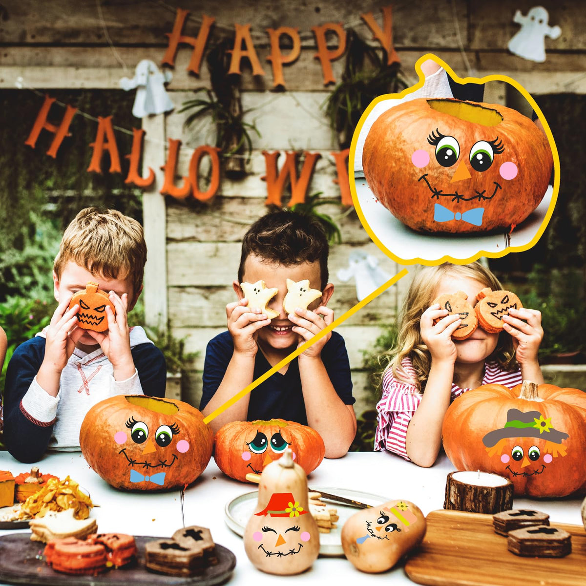 Pumpkin Decorating Stickers Halloween Pumpkin Faces Decals Funny Cartoon Scarecrow Faces Stickers Halloween Glass Decals for Crafts Cups Jars Ornaments Holiday Thanksgiving Party Decorations