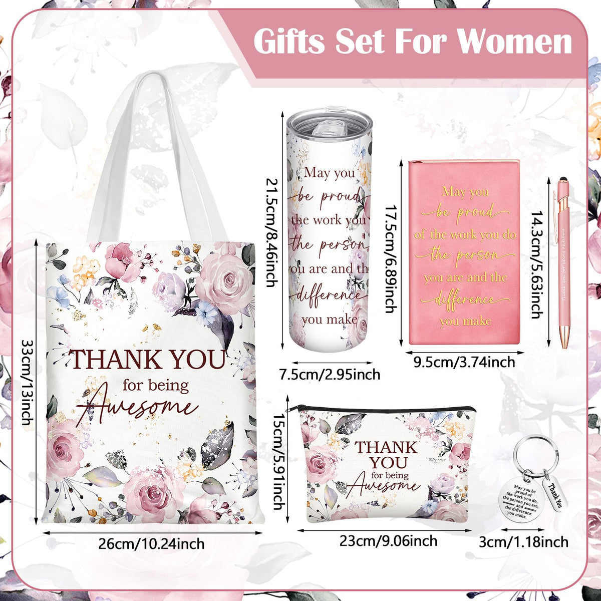 Wiwiqing 6 Pcs Employee Appreciation Gifts for Women, Thank You Gift Set for Coworker, Staff, Teacher, Nurse, Team Recognition Gifts for Work Anniversary, Farewell, Promotion(Chic Style)