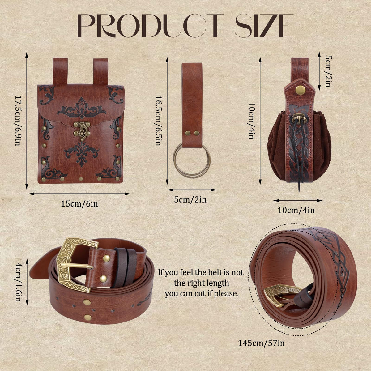 Luazuri Viking Embossed Renaissance Belt Pouch, Vintage Medieval Faux Leather Pirate Belt Pack,Retro Portable Belt Bag For LARP Ren Faire. (Brown C)