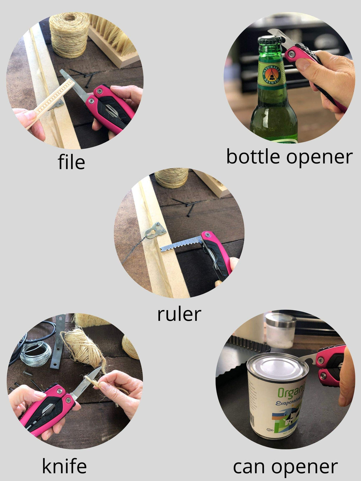 Apollo Tools 14-in-1 Steel Pocket Multitool Pliers, Dozens of Uses for Everyday Life, Repairs, Survival, Outdoors, Camping, Fishing - Pink Ribbon - Pink - DT5015P