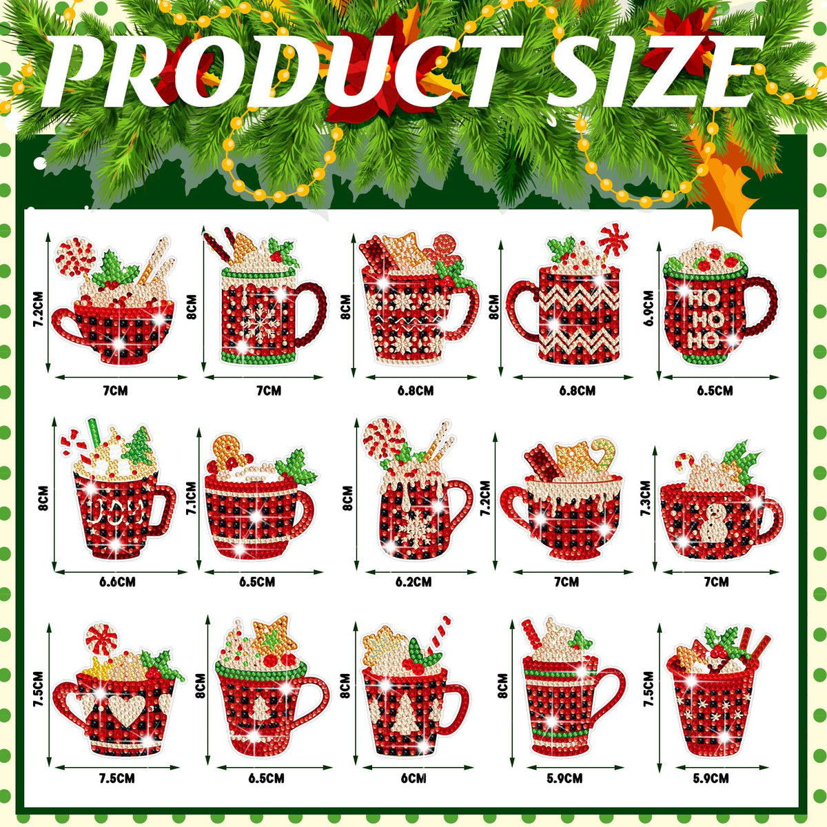 BBTO 15 Pcs Christmas Diamond Painting Keychains 5d DIY Hot Cocoa Diamond Art Ornaments Hot Cocoa Buffalo Plaid DIY Crafts for Adult Xmas Hanging Tree Decoration Party Decor Home
