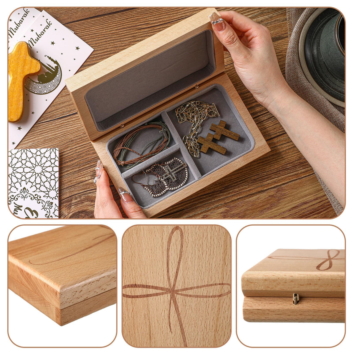 GlikCeil First Communion Keepsake Box, Engraved Wooden Rosary Box with Felt Lining, Catholic 1st First Holy Communion Gift, Ideal for Rosary Storage, Jewelry, and Religious Mementos Organizer