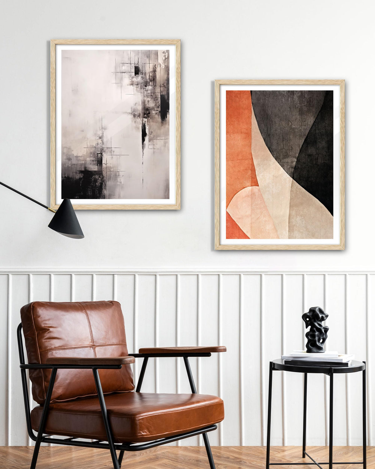 EcoHest Framed Wall Art Wabi-Sabi Japandi Style in Neutral Beige Tones, 12x16 in OAK Wood Minimalist Canvas Wall Art, Modern Simple Contemporary Bedroom Decor,Japandi Art Set of 1 for Living Room