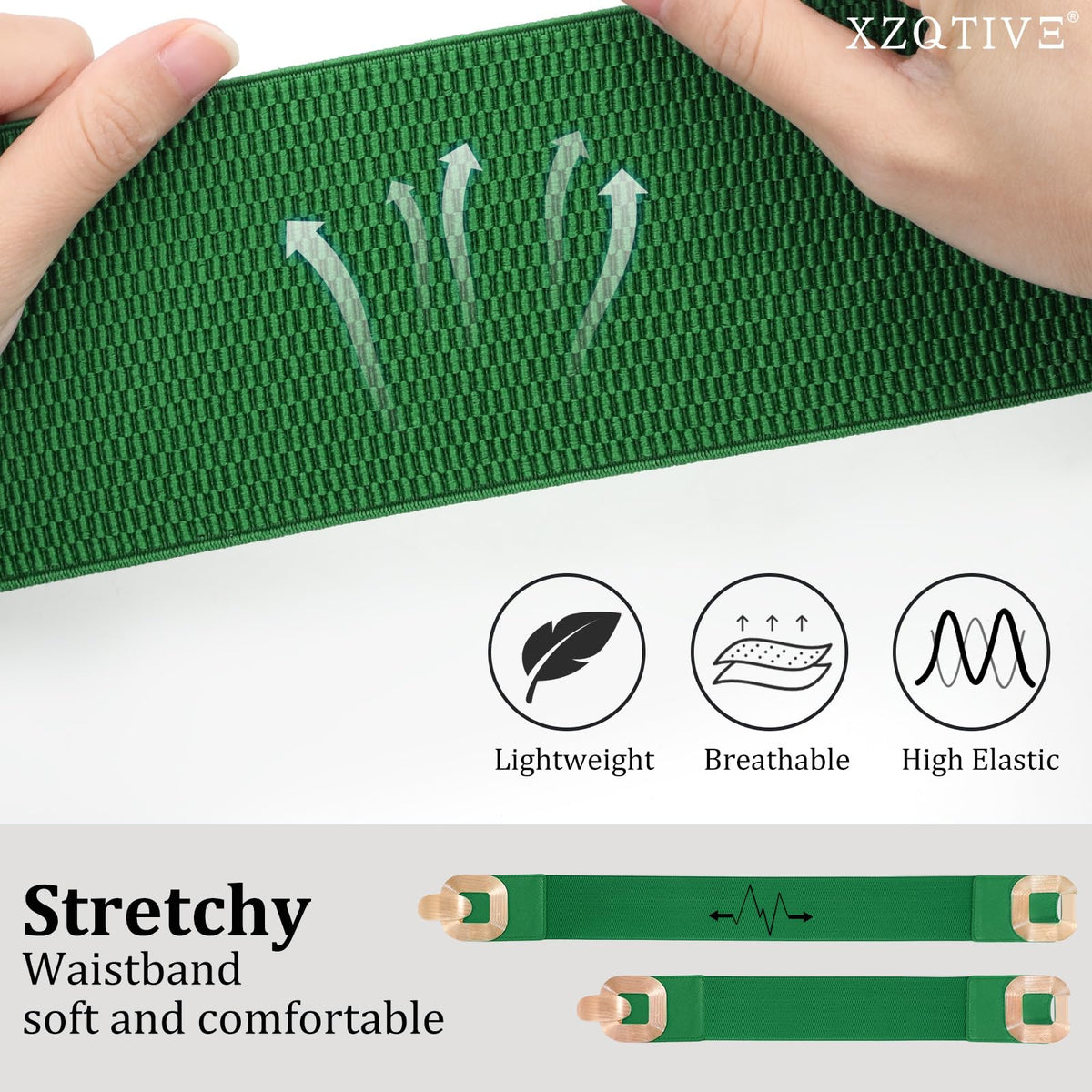 XZQTIVE Women Wide Elastic Belts for Dress Fashion Stretchy Waist Belts for Ladies with Gold Buckle
