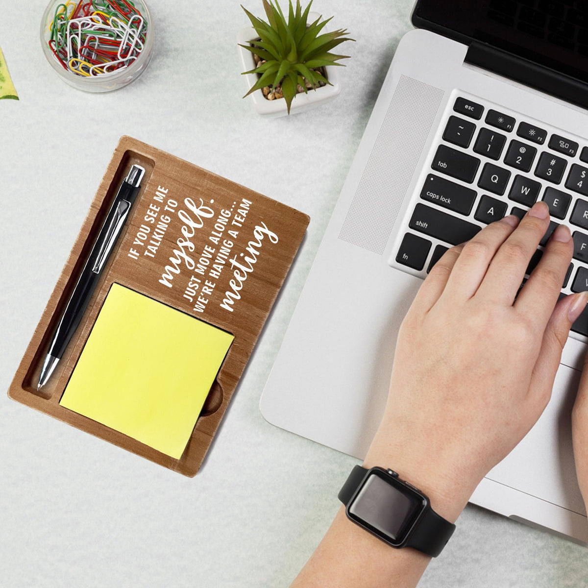 If You See Me Talking to Myself Decor Gift, Wooden Desk Note Pen Holder, Inspirational Quotes Office Desk Decor, Thank You Teachers Day Gifts for Colleague Family Friends-A06
