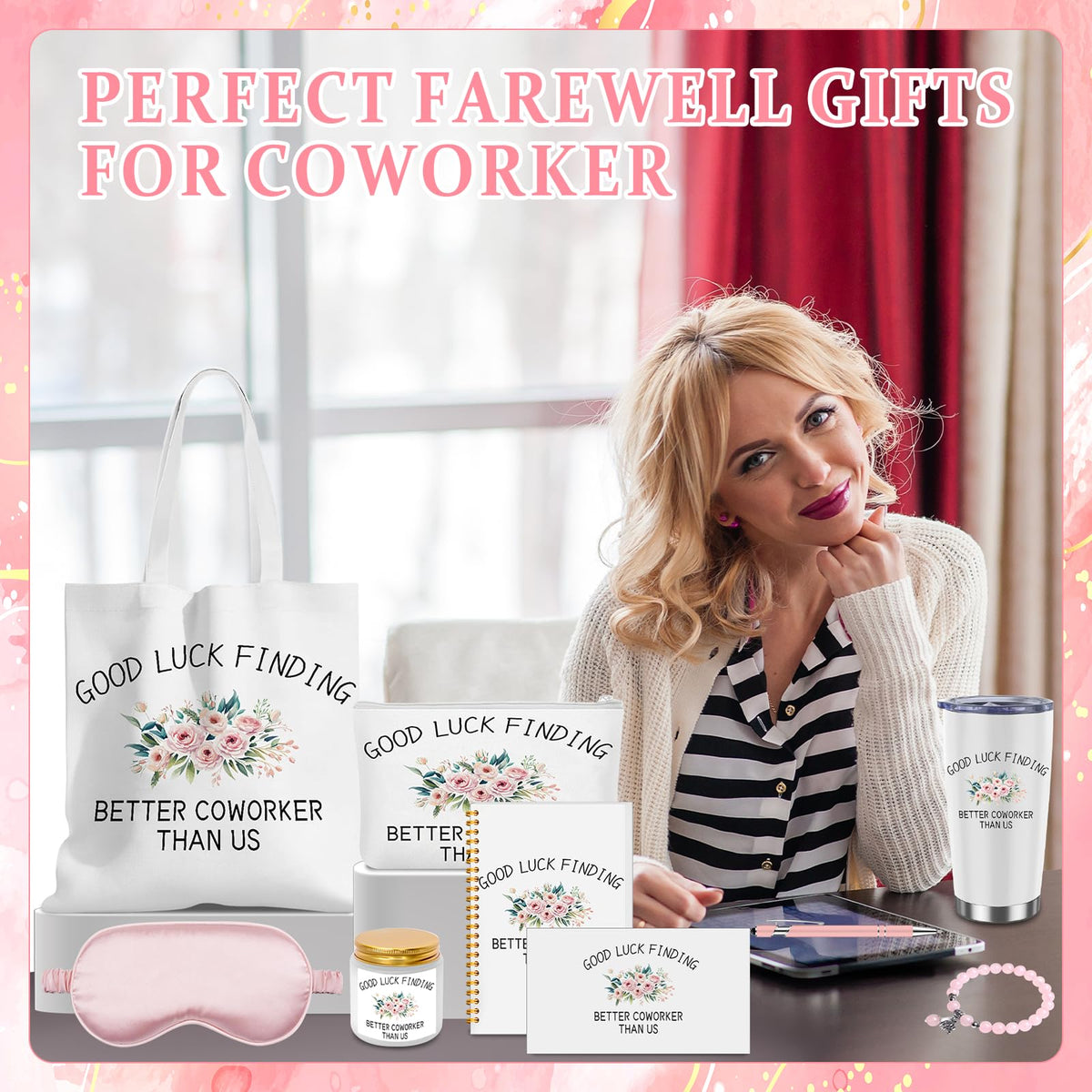 Jiytivity 11 Pcs Coworker Farewell Gifts Funny Gift for Women Colleagues New Beginning Gift Include Tumbler Notebook Pen Bracelet Aromatherapy for Coworker Lady Manager Employee Friends Leaving Gifts