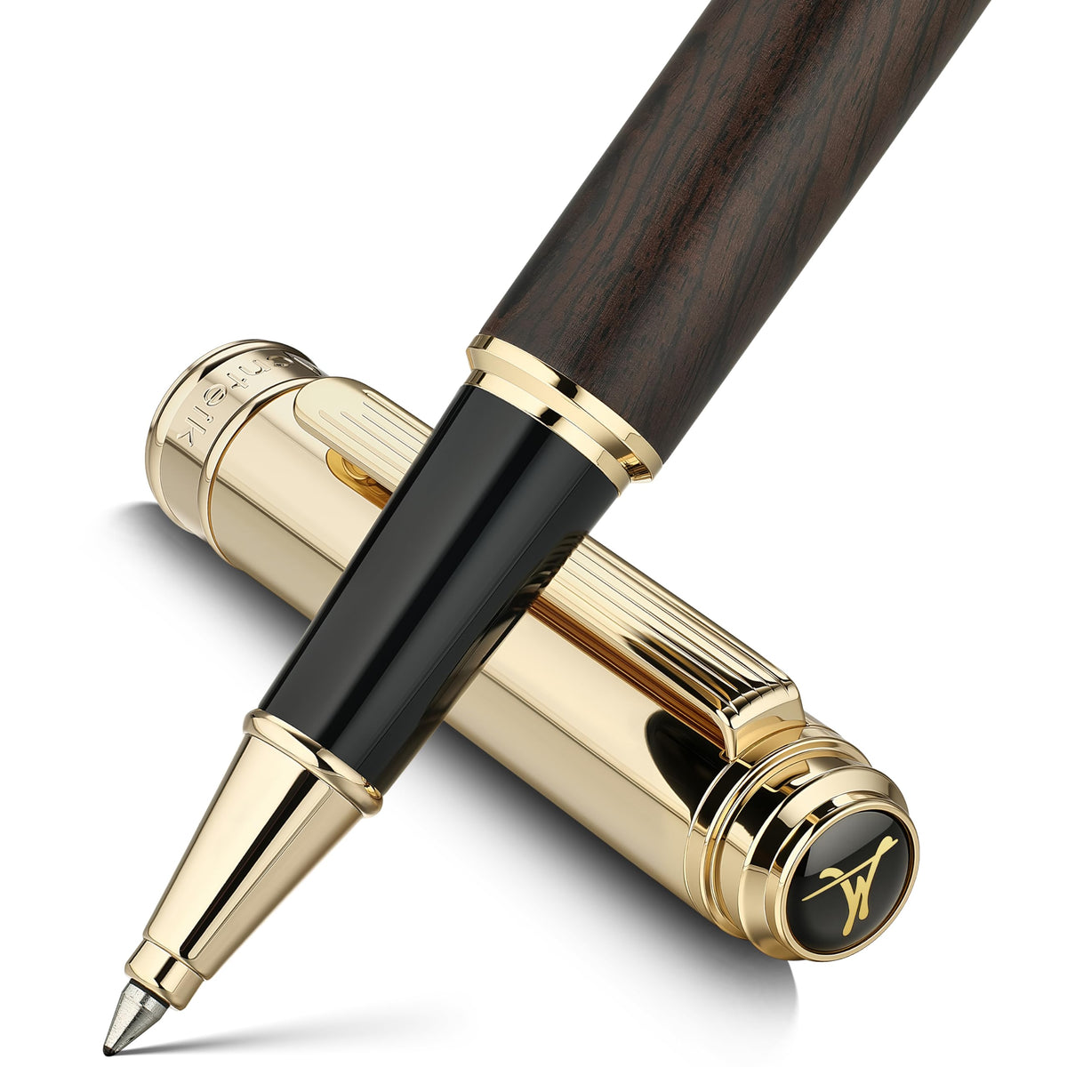 316 Luxury Journaling Pen, Nice Natural Wood for Writing, 24K Gold Accents, Schmidt refill, Fancy Rollerball, Wooden Gift Set for Men & Women, Executive & Graduation Work Christmas Pens-Blackwood