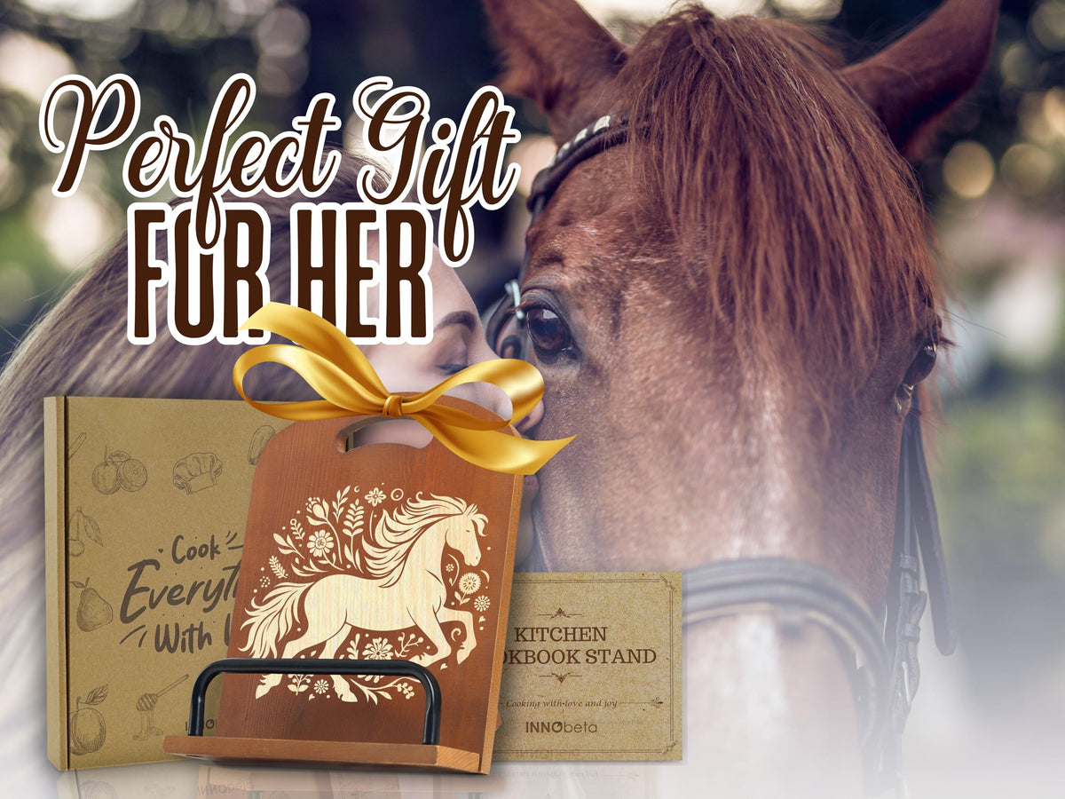 InnoBeta Horse Gifts for Women, Cookbook Stand for Kitchen Counter, Perfect Gifts for Horse Lovers on Birthday, Adjustable Tablet Recipe Book Holder, Unique Kitchen & Home Decor