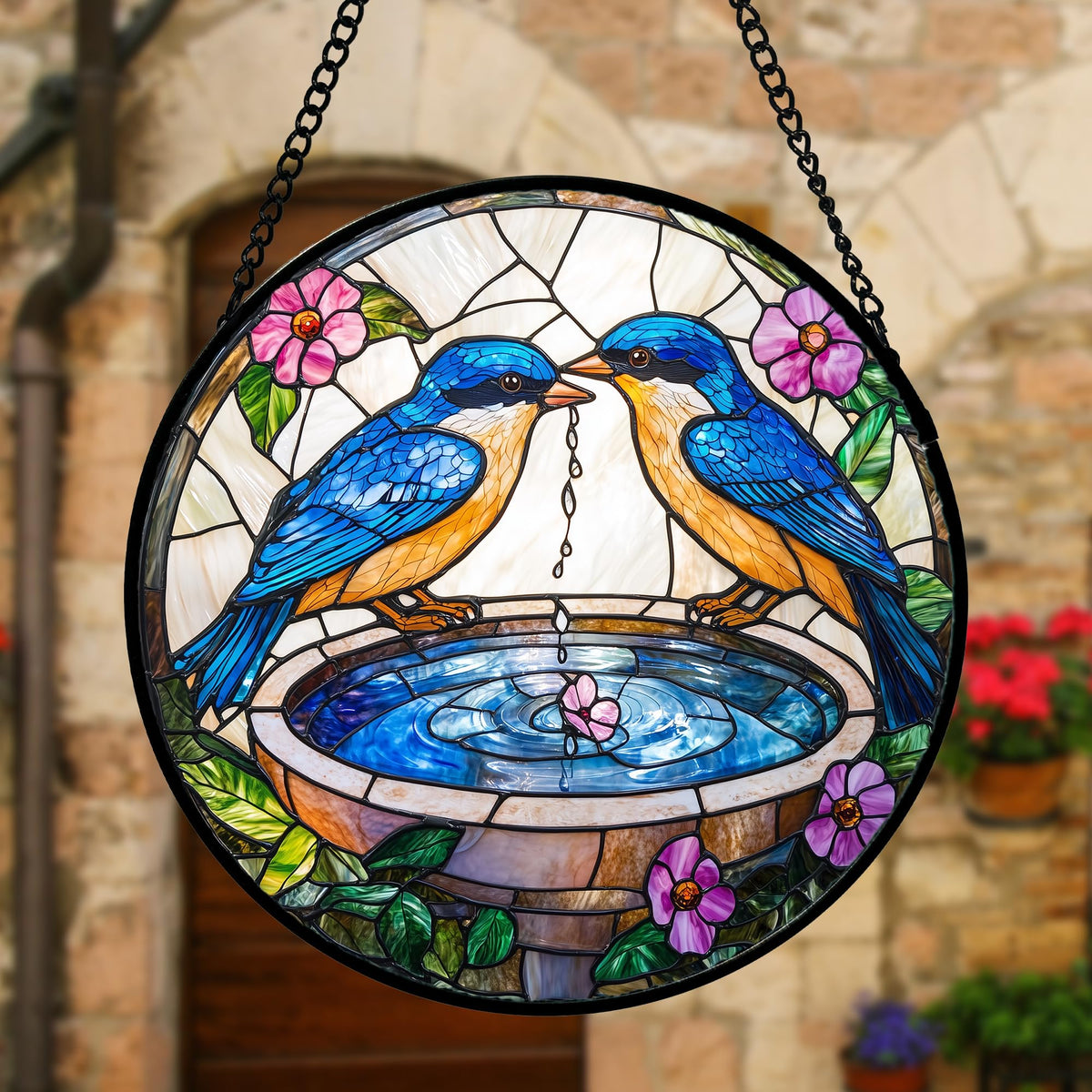 DASTOLL Stained Glass Window Hanging, 2 Blue Birds Suncatcher Diamond Glass Panel Hangings Bird Lover Sun Catchers Decor for Birthday for Women, Men, Wife, Aunt, and Mom 6.3 in