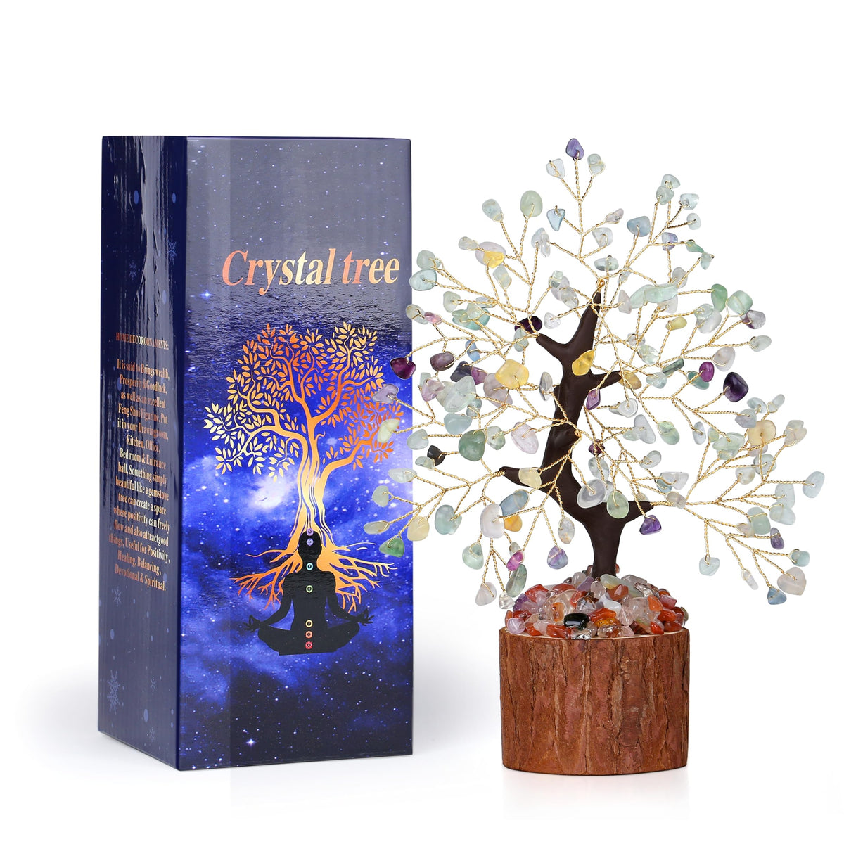LAIDANLA Fluorite Crystal Tree of Life Positive Energy Good Luck Birthday Gifts Money Feng Shui Reiki Crystals Natural Stones Trees Home Office Desk Decor Meditation Spiritual Gifts for Women Men