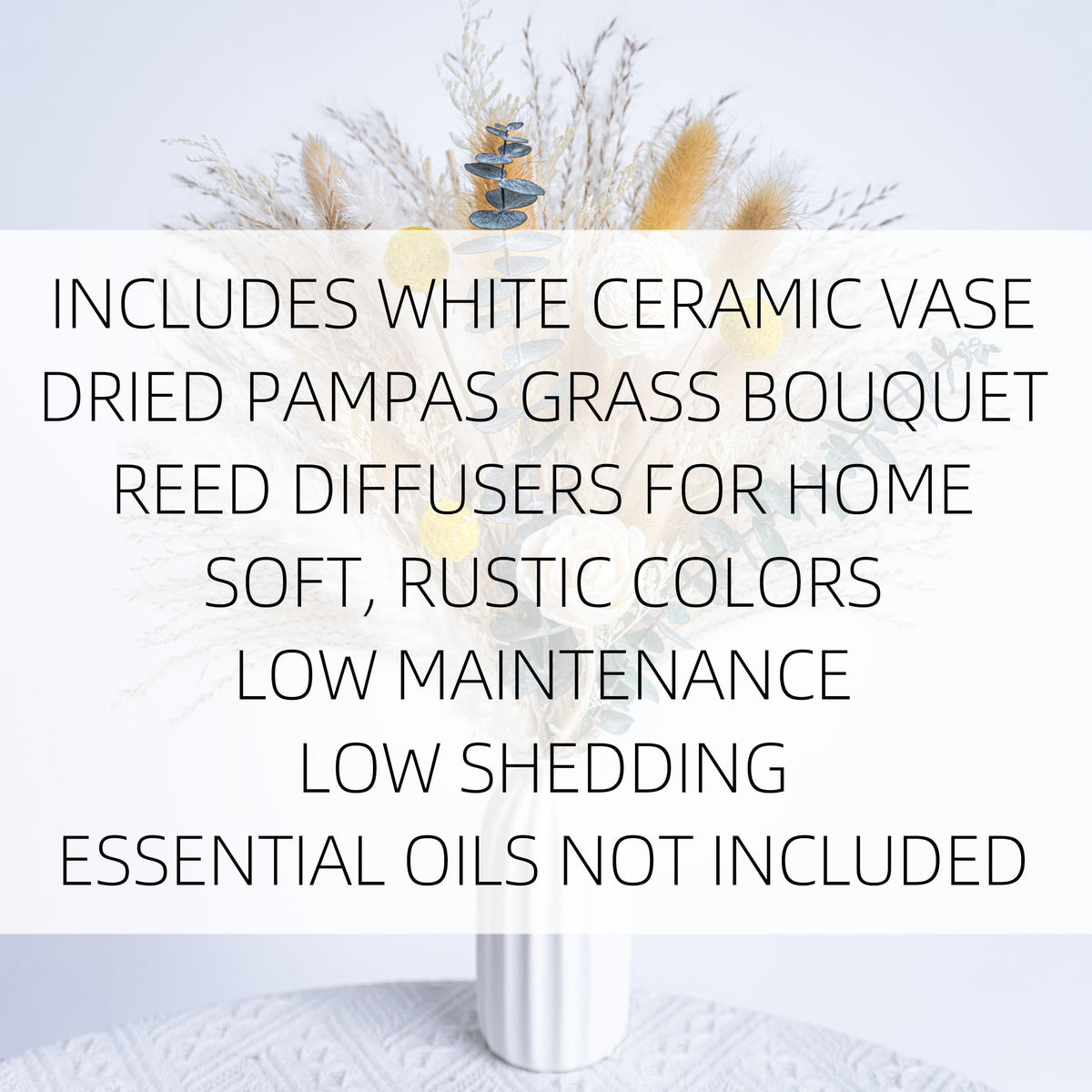 Dried Flowers Reed diffusers kit, Ceramic Vase Included, Reed diffusers for Home,Dried Eucalyptus Arrangements,Dried Grass for Table Room Decor Wedding Party Birthday Decor (WhiteGreen)