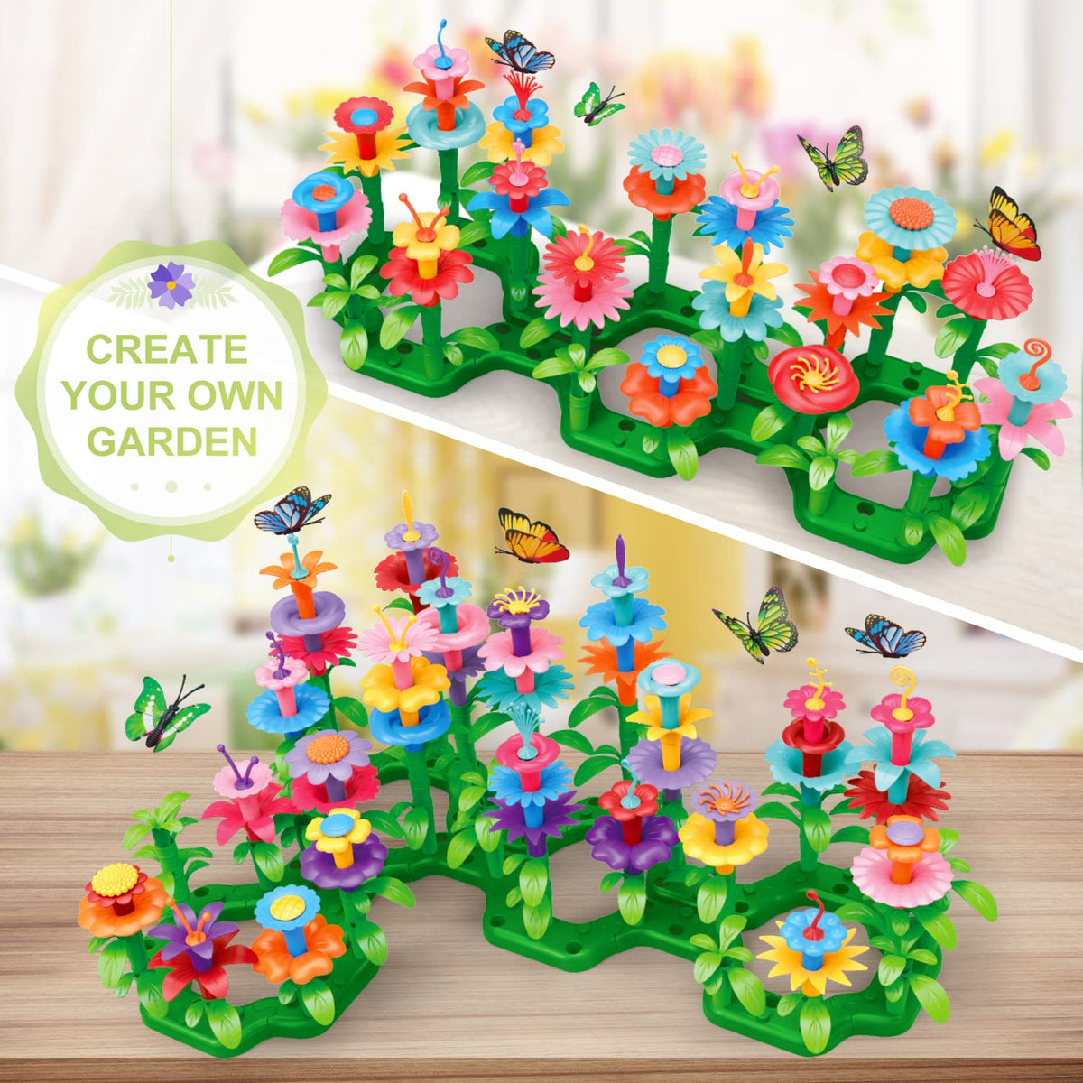 SpringFlower Toys for Girls 3 4 5 6 7 Years Old, Flower Garden Building Kit with Storage case,Educational STEM Toy and Preschool Garden Play Set for Toddlers, for Kids,148pcs
