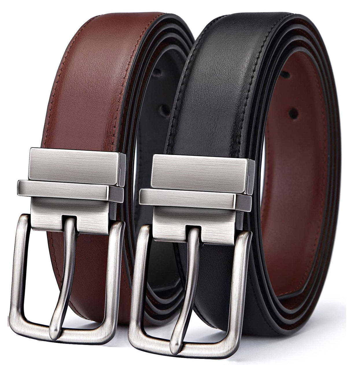 BULLIANT Men's Belt,Reversible Belt Adjustable For Gift Men 1.25”-Cut For Fit-2 Sides in 1 Belt(Not 2)(Black/Light Brown,32"-34" Waist Adjustable)