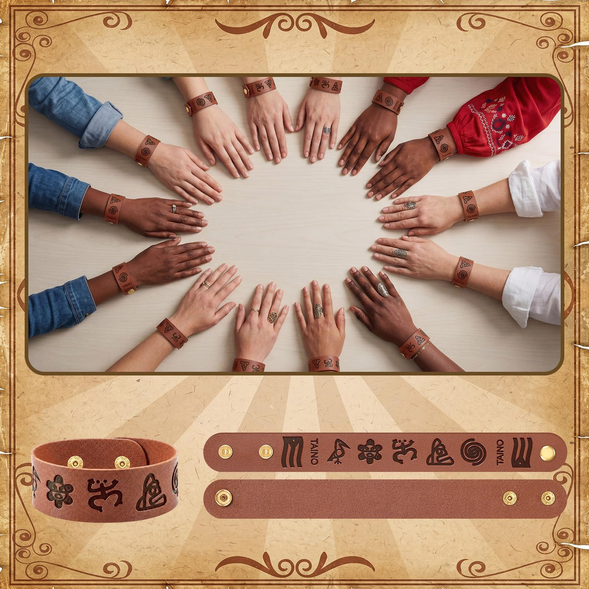 Cunno 12 Pcs Adjustable Taino Leather Bracelets, Boricua Cultural Art Gift Bulk Puerto Rico Coqui Frog Sun Tribal Wrap Bracelets Pack Puerto Rican Indigenous Symbol, Taino Souvenir Gift for Men Women