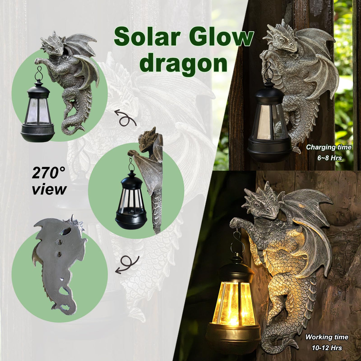 Zqobyr Solar Dragon Statue Outdoor Garden Decor - Medieval Fantasy Yard Art, Whimsical Lawn Ornaments, Unique Decorations Outdoor & Gifts, Weather-Resistant Animal Figurine Gift with Handmade Look