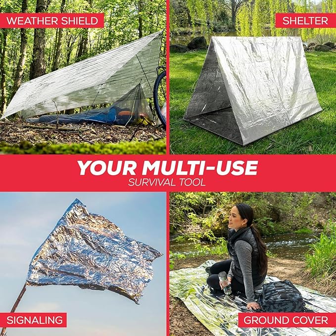 Emergency Blankets for Survival Gear and Equipment x6, Space Blanket, Mylar Blankets, Thermal Blanket, Survival Blanket, Survival Kits Emergency Kit, Emergency Supplies, Foil Blanket Camping Shelter