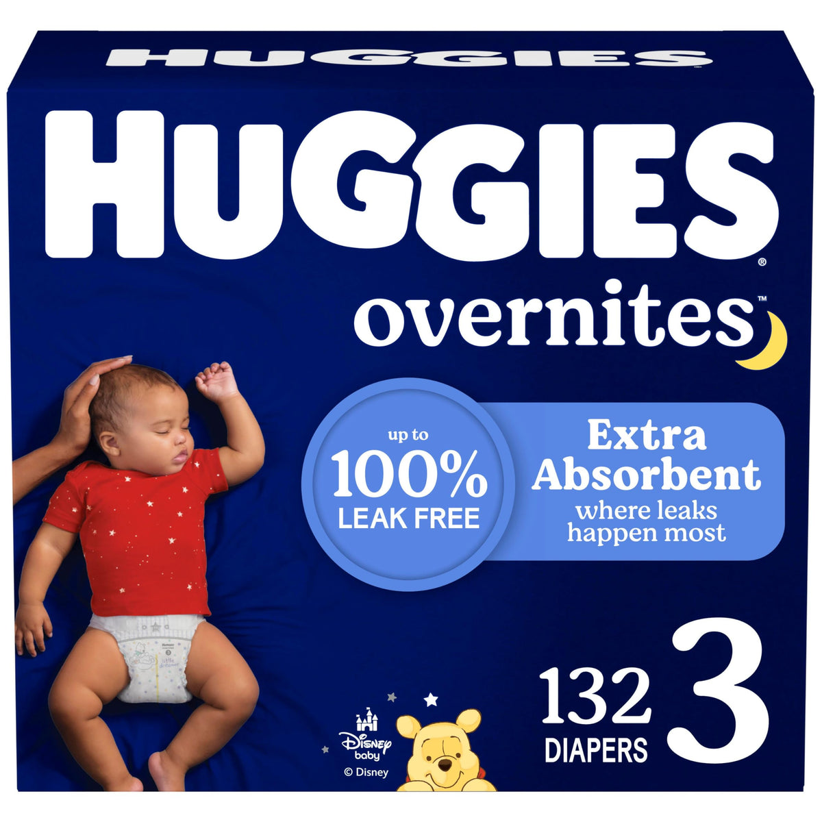 Huggies Size 3 Overnites Baby Diapers: Overnight Diapers, Size 3 (16-28 lbs), 132 Ct (2 Packs of 66), Packaging May Vary