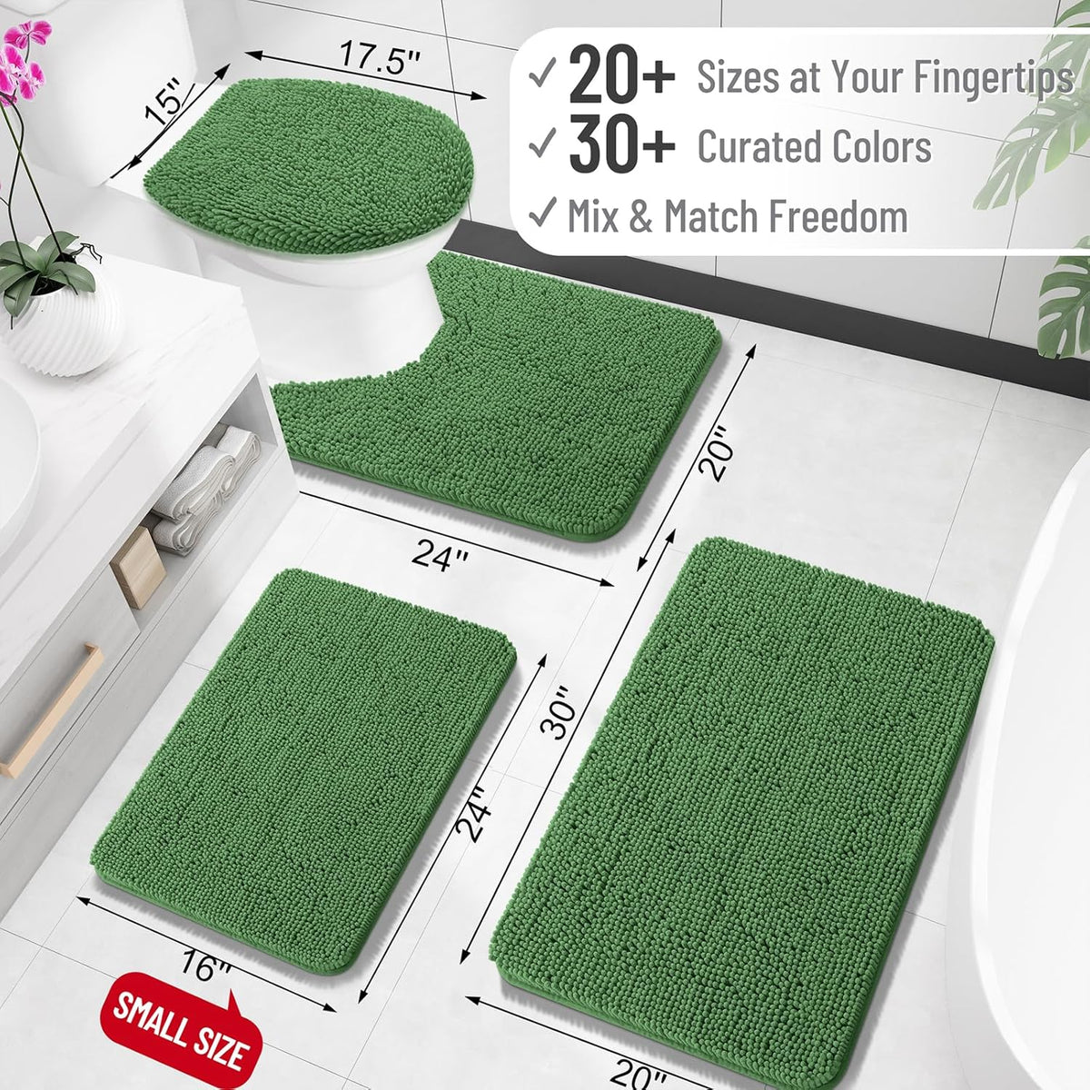 OLANLY Large Bath Rugs - Extra Soft Chenille, Quick Dry & Machine Washable | 47x32, Olive Green