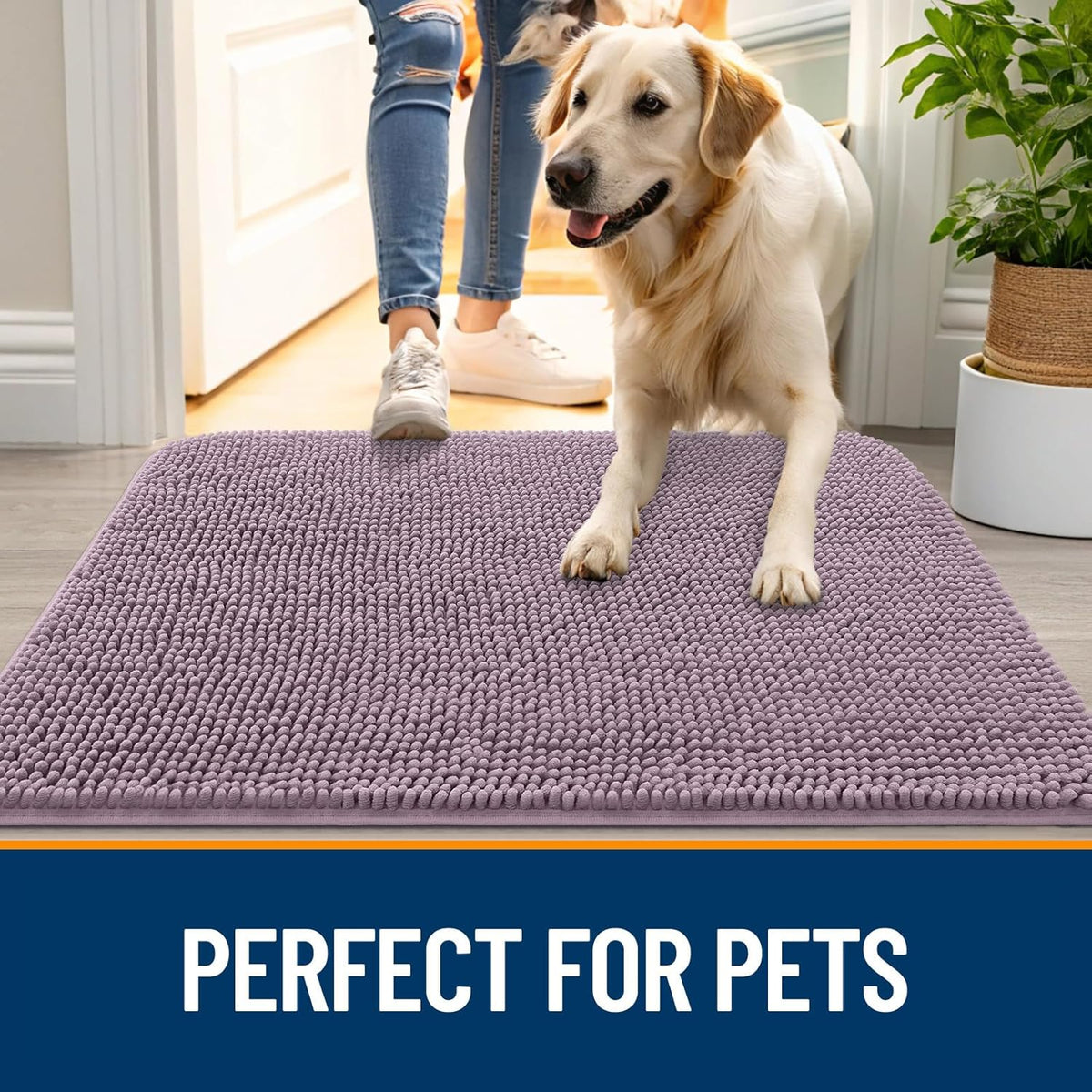 OLANLY Dog Door Mat - Absorbent Non-Slip Washable Chenille Mat for Muddy Paws | 47x24 Deep Plum