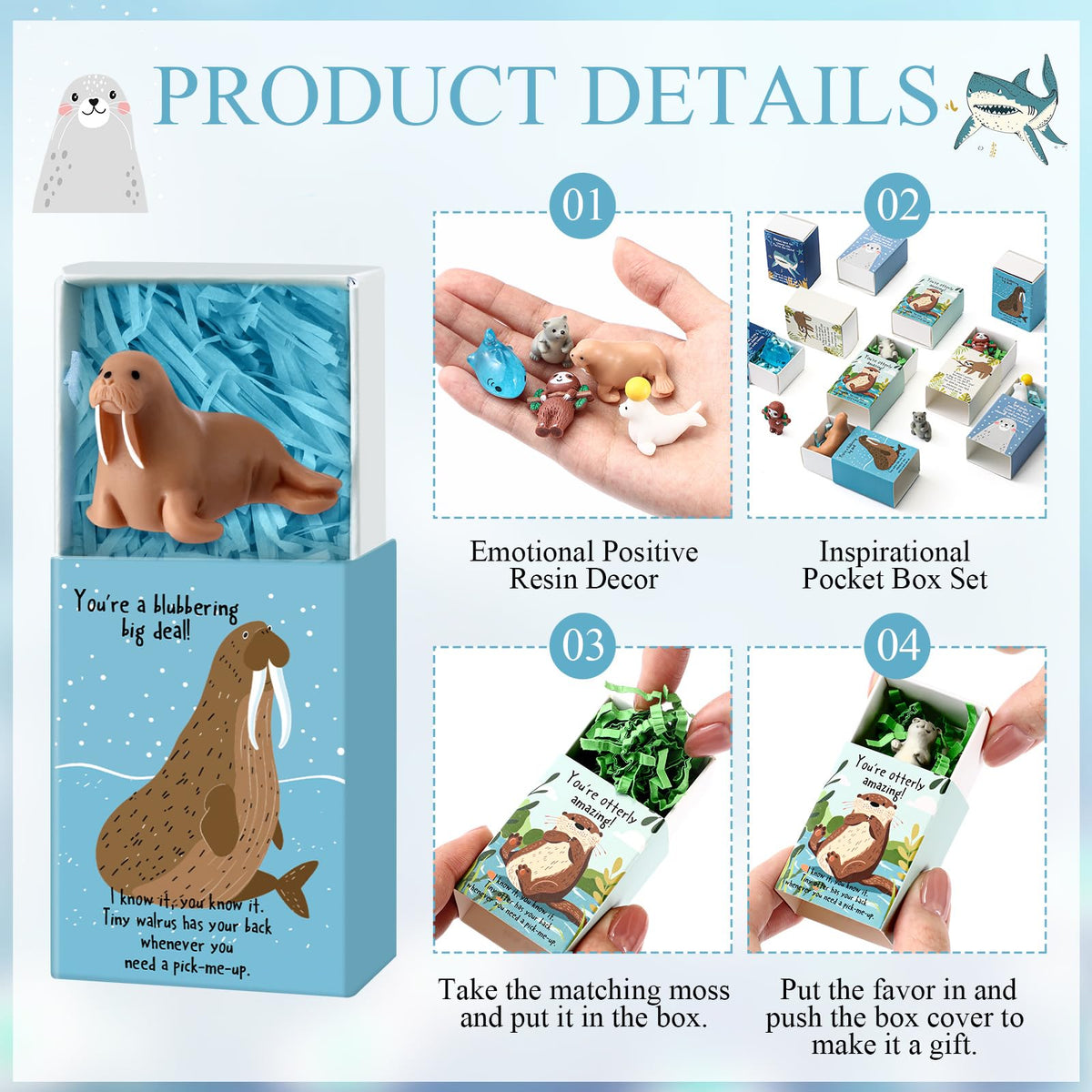 Cinnvoice 50 Set Bulk Gifts for Mothers Day Teacher Appreciation Gifts Nurse Week Employee Coworker Graduation Emotional Support Cute Resin Mini Ornaments Desk Pets Thank You Card Box (Sloth)