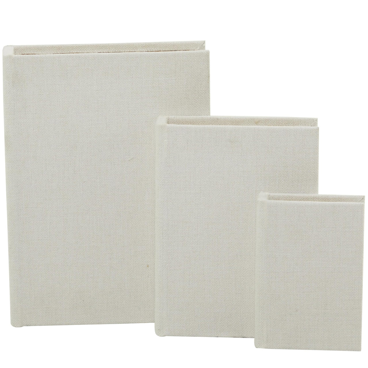 Deco 79 Linen Fabric Decorative Box Faux Storage Book Book Shaped Boxes, Set of 3 Decorative Keepsake Boxes 12", 9", 6"H, White