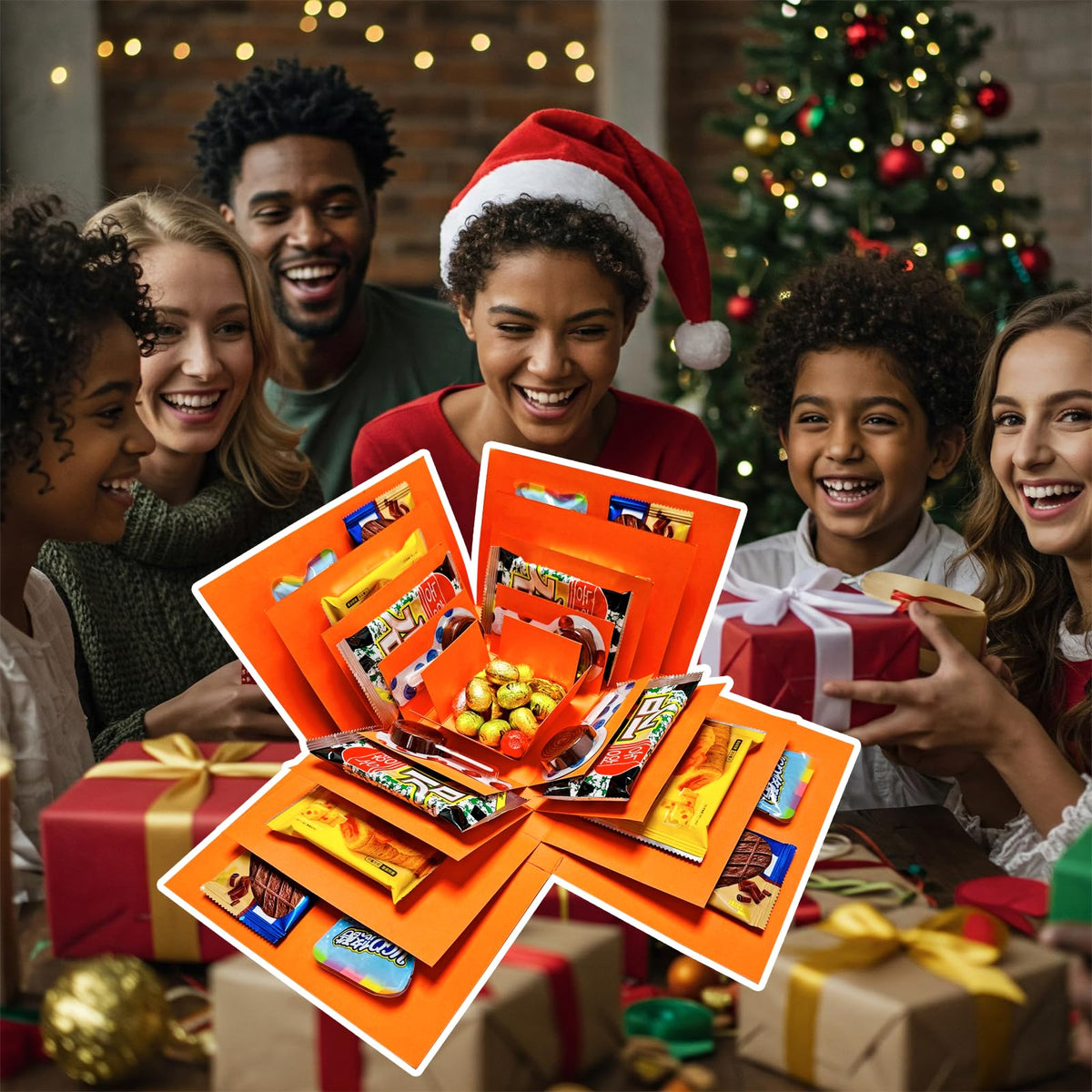 Hryan 5 Layer Gift Box, Multi Layered Explosion Photo DIY Box, Creative Surprise Picture Gift for Important Days and Holidays. (ORANGE)