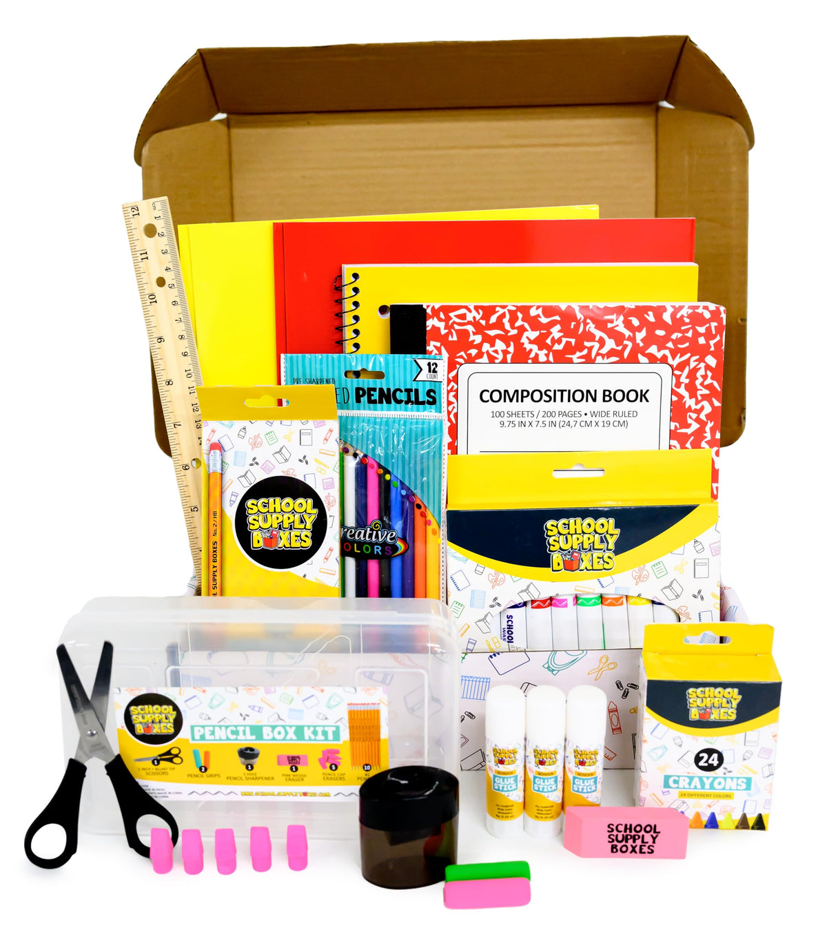 Back to School Supply Box - Grades K-5 Back to School Supplies - 32 Piece Kit with Handled Box