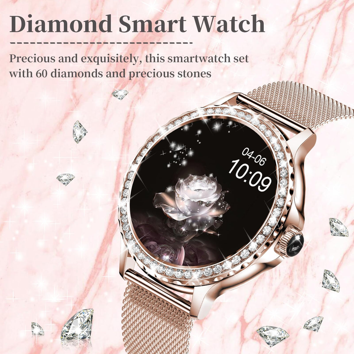 Smart Watches for Women (Answer/Make Call) with Diamonds, 1.3”HD Screen Bluetooth Smartwatch for Android iOS Phones, IP68 Waterproof Fitness Activity Trackers with Heart Rate/SpO2/BP/Sleep Monitor