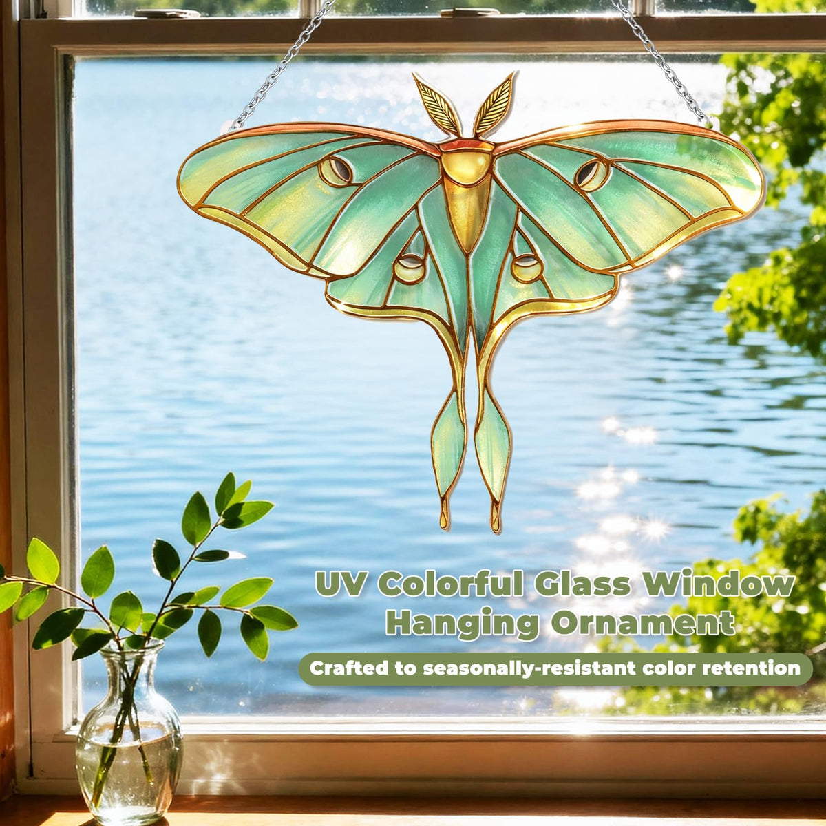 Stained Glass Window Hanging, Luna Moth Suncatcher for Window Decor, Gift for Women Mom Grandma and Art Lover, Ideal Gifts, Elegant Home Decor 5.8x7.3 Inch, Garden, Patio