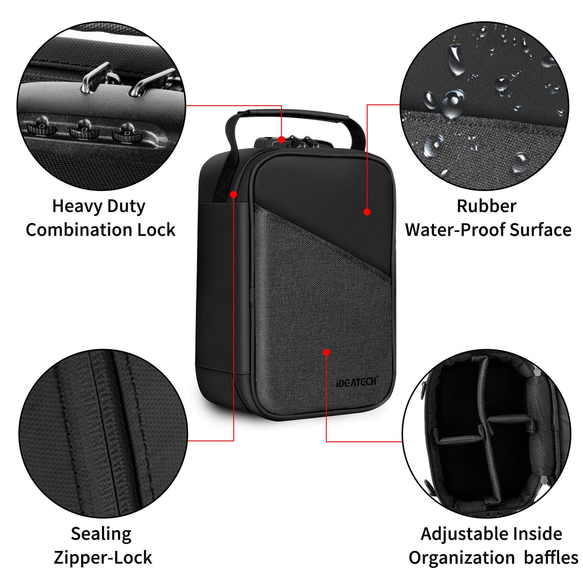 IDEATECH Smell Proof Bag, Stash Box with Lock, Smell Proof Containers, Odorless Travel Storage Bag, Home Organizer Case Lock Box with Accessories, Gift for Women/Men (Black)