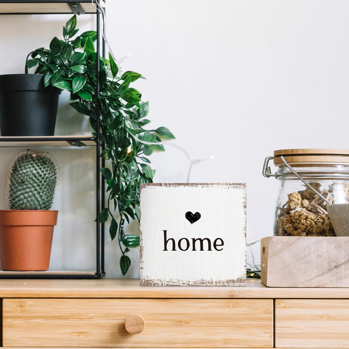 ANIANG Home Sign, Home Signs for House Decor, Welcome Sign, Rustic Farmhouse Desk Decor Wood Block Box Plaque for Living Room Wall Shelf, Housewarming Gifts