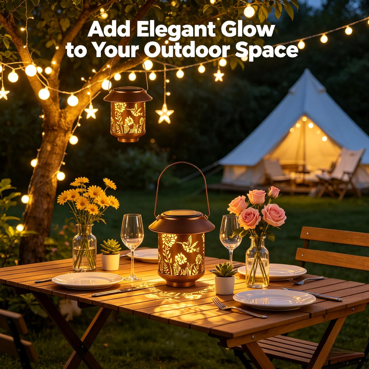 Solar Lantern Lights Outdoor Hanging, Solar Lights Outdoor Waterproof,Garden Decor Gifts for Women Mom,Metal Decoration Lanterns for Garden Patio(Hummingbird)