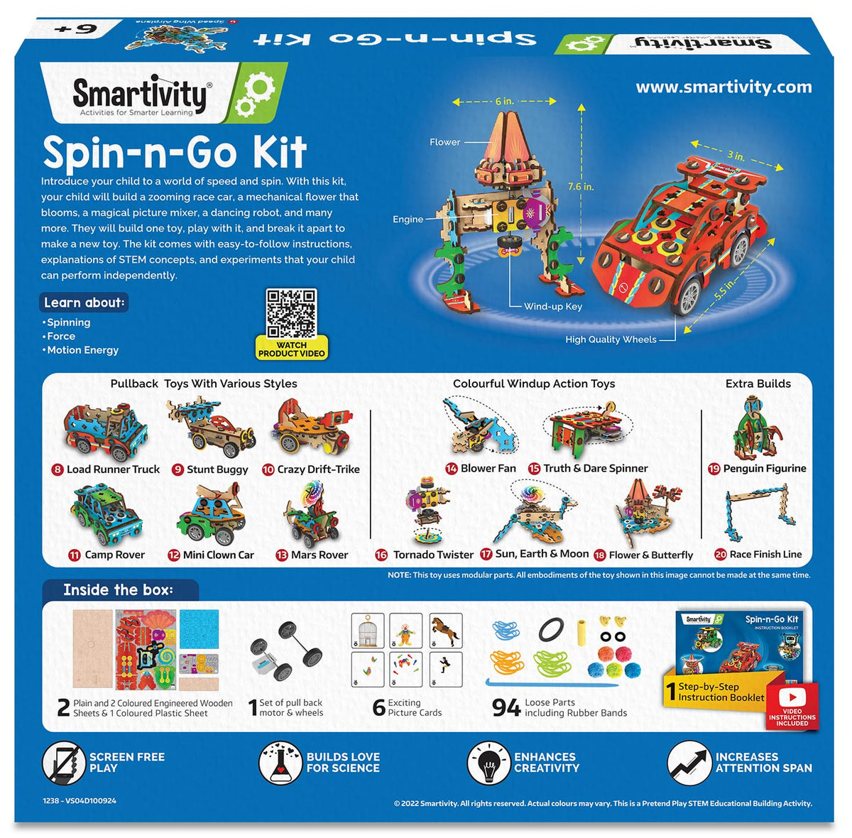 Smartivity 20in1 Spin-n-Go Kit for Kids Ages 6-7-8-9-10-11-12 I Build a Moving Robot, CAR, Airplane & More I Birthday Gifts for Boys & Girls | DIY Science Toy for Kids 6-12 Years Old
