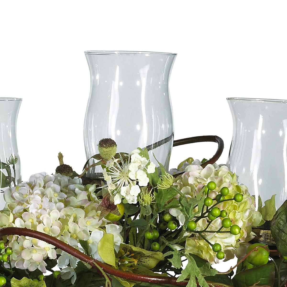 Nearly Natural 4634-CR Hydrangea Triple Candleabrum Centerpiece, Cream 29" x 10.25" x 10.25"