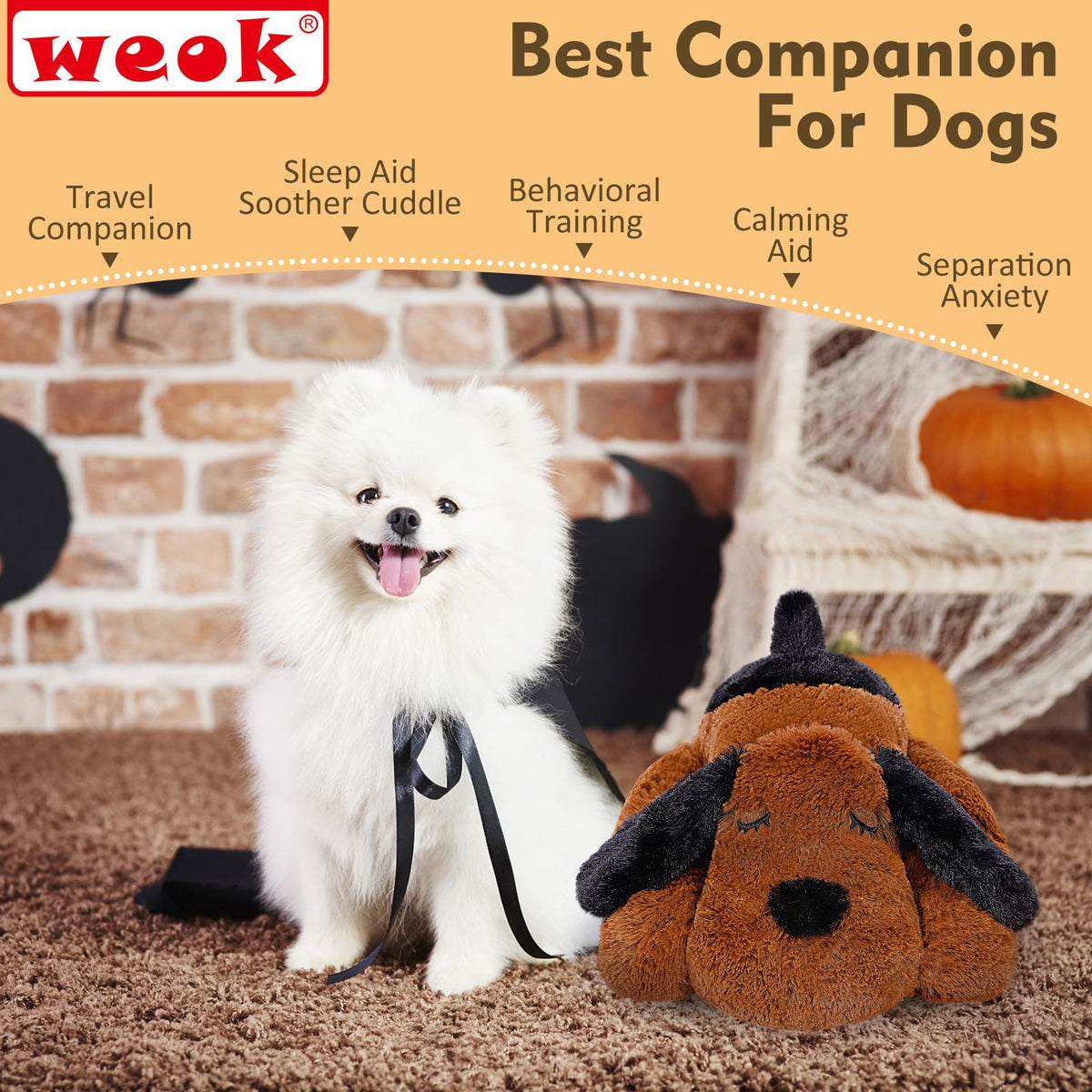 WEOK Heartbeat Puppy for Dogs, Helps for Anxiety Relief and Calming, Stuffed Animal Anxiety Calming Behavioral Puppy Heartbeat Toy Sleep aid for Cats Pets（for Small Breeds）