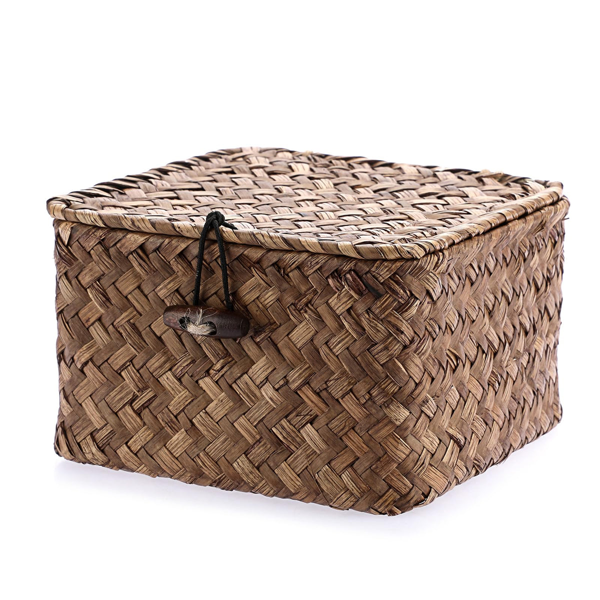 Hipiwe Seagrass Basket with Lid Wicker Storage Basket Square Handwoven Decorative Baskets Box for Shelf Multipurpose Household Baskets Home Decor,X-small