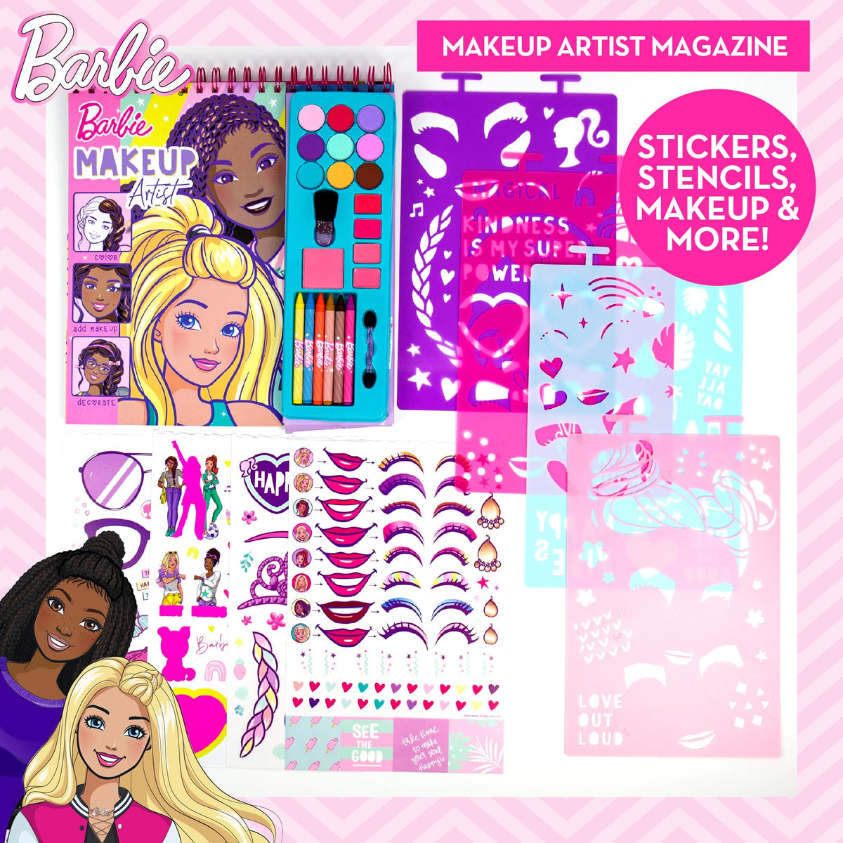 Horizon Group USA Barbie Magazine - Create Hair & Makeup Looks with 130+ Stencils, 180+ Stickers, Crayons & Pretend Makeup
