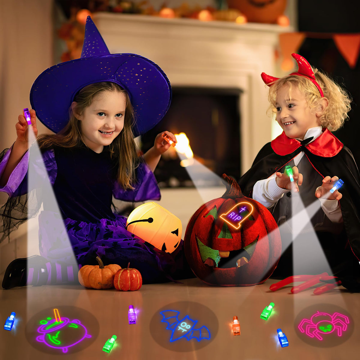 Malhaii Halloween Party Favors, 40 Finger Lights for Kids Halloween Goodie Bag Fillers Basket Pinata Stuffers Light Up Hallo ween Toys Bulk Party Favor bag Treats Non Candy Classroom Prizes Supplies