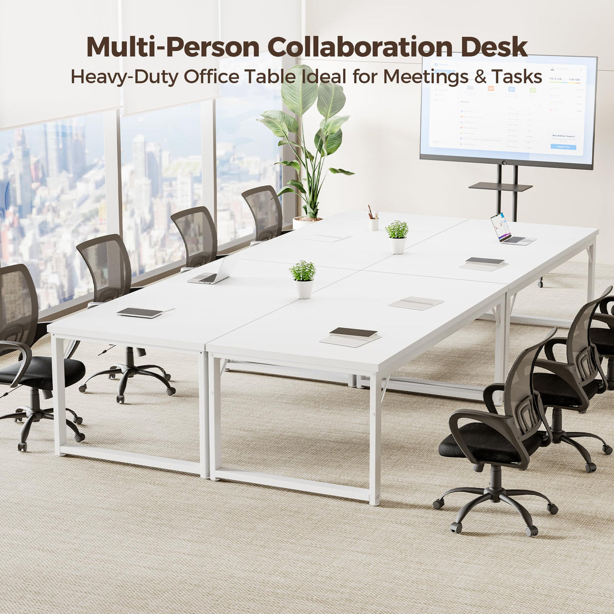 Mericonia 48 Inch Computer Desk, 1" Thick Heavy Duty Industrial Office Desk, Modern Simple Study Writing Table for Home Office Bedroom Workstation, White