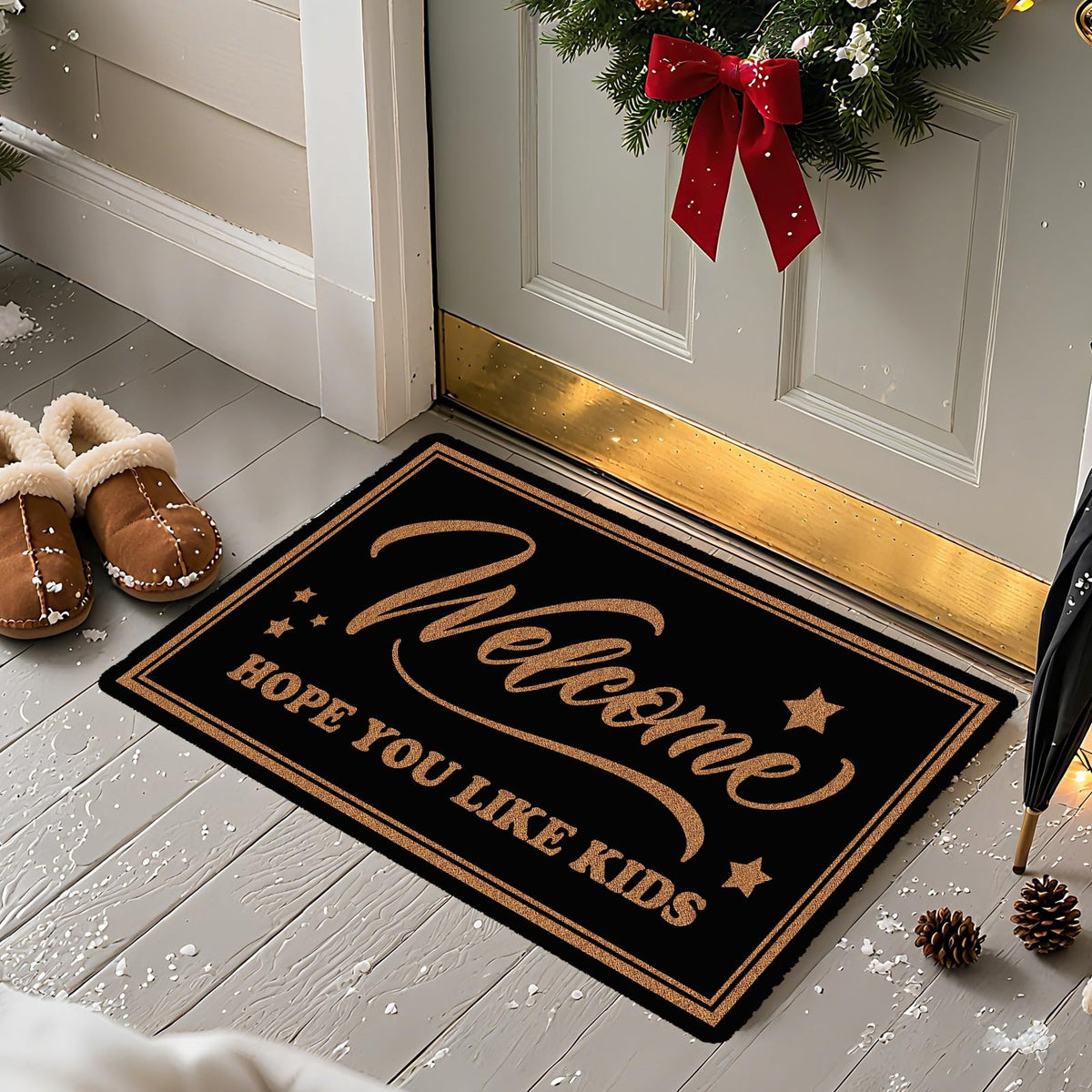 HEYAOBAIHUO Hope You Like Kids Doormat 30x17 Inch Cute Welcome Mat Outdoor Funny Front Door Mat Indoor Entrance with Non-Slip PVC Backing Waterproof Black Halloween Home Decor
