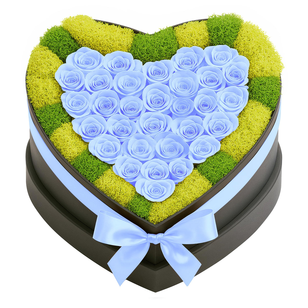 Moss Heart 30 Petite Preserved Roses, Heart Shaped Box, Real Forever Roses with Moss Last 1+ Year, Romantic Gift for Women, Wife, Girlfriend, Mother’s Day, Birthday, Anniversary, Valentine’s Day