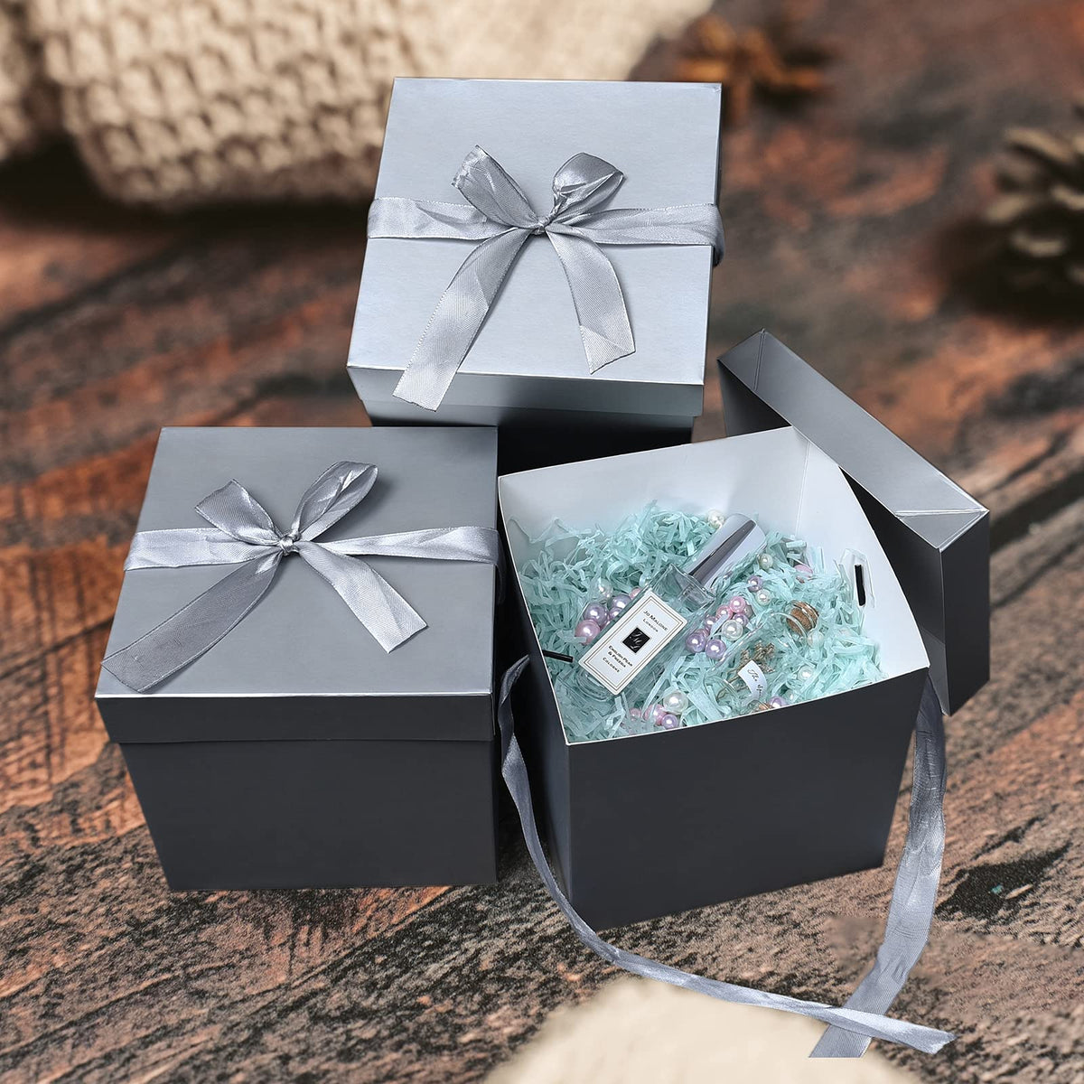 GP SUP 12 Packs Gift Boxes with Lids,Paper Gift Wrap Boxes 10x10x10cm,for Gifts, Bridesmaids, Chocolate, Cupcake, Crafting,Mother's Day(Silver, 4”×4”×4”)