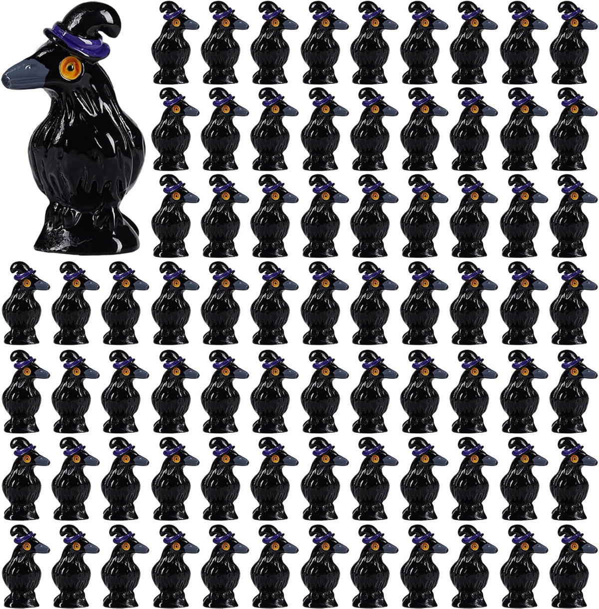 Skiennix Mini Resin Crows - 100 Pcs Black Raven Figurines for Halloween Decor & DIY Crafts