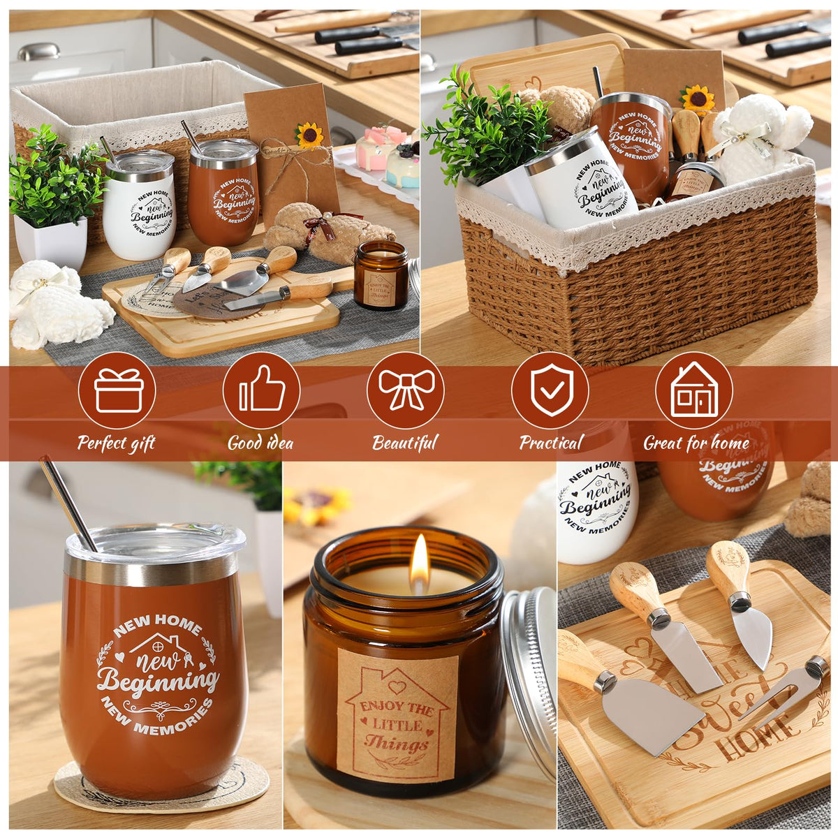 RimCereal House Warming Gifts Basket 21 Pieces Housewarming Gift for New Apartment Closing Gifts for Buyers Couples Women Men New Homeowners Gift Ideas Set(Home,Camel)