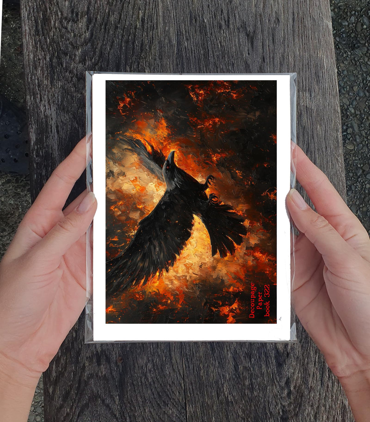 Decoupage Paper Pack (35 Sheets 6"x8") Raven Shadows: Majestic Black Ravens in Dramatic Moonlit and Fiery Sunset Scenes with Gothic, Mythical and Hauntingly Beautiful Elements FLONZ Vintage