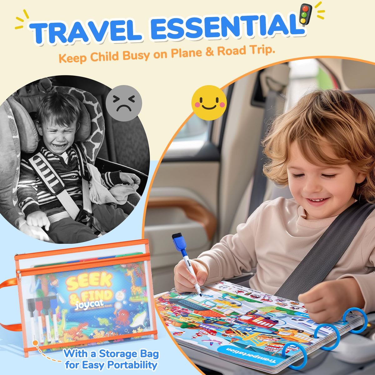 JoyCat Seek & Find Game Books - Preschool Learning Activity for Toddlers & Kids Ages 3-5, Travel Activities Toys for Road Trip Car Airplane, Busy Book, Birthday Gifts for Girls and Boys Ages 4-8