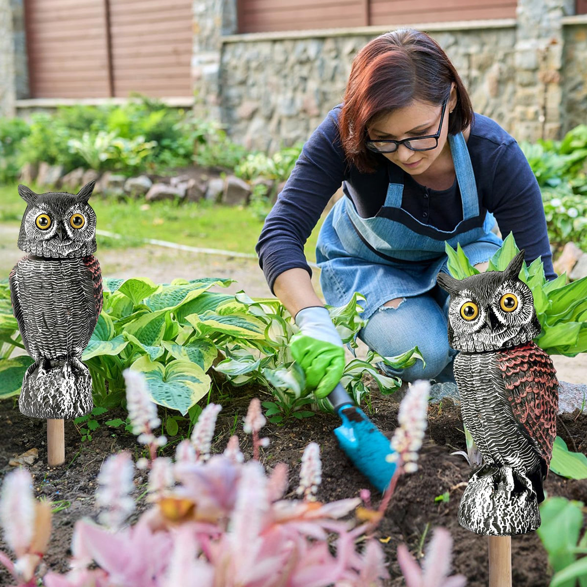 WonderField Fake Owl Decoys to Scare Birds Away-15.8 Inch, Rotating Head Sculptures, Nature Enemy Scarecrow Plastic Owl Statues, Bird Control and Pigeon Deterrent Outdoor for Outside, Patio, Yard