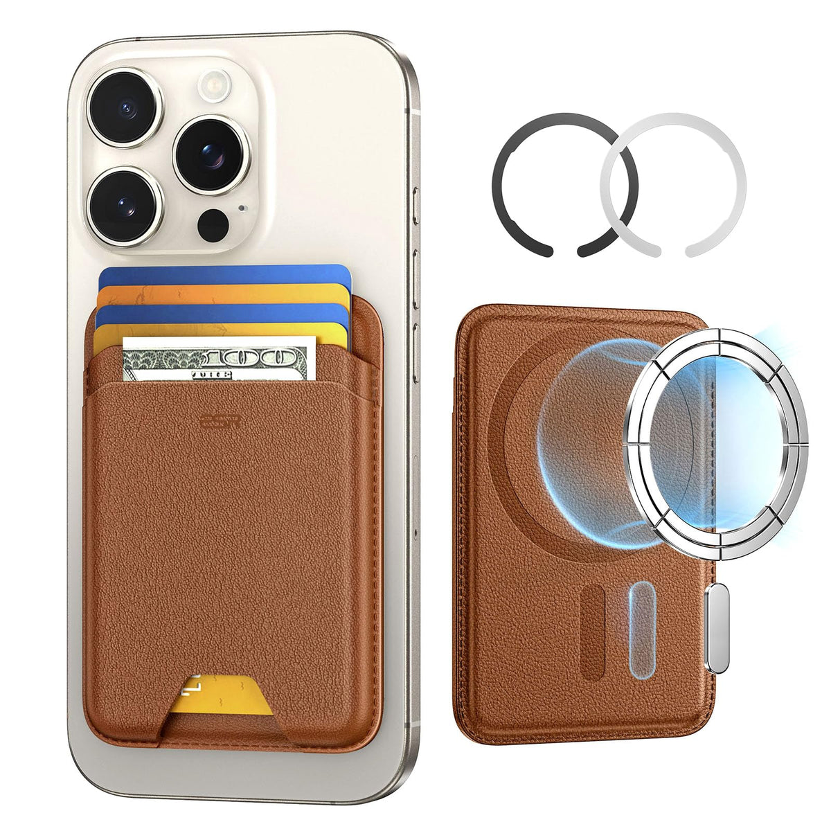 ESR for MagSafe Wallet, 5 Card Holder with RFID Blocking, MagSafe Sticker Included, Slim Magnetic Wallet for iPhone 17e/17/16/15/14/13/12 Series and Selected Samsung Devices, Not for 13/12 Mini, Brown