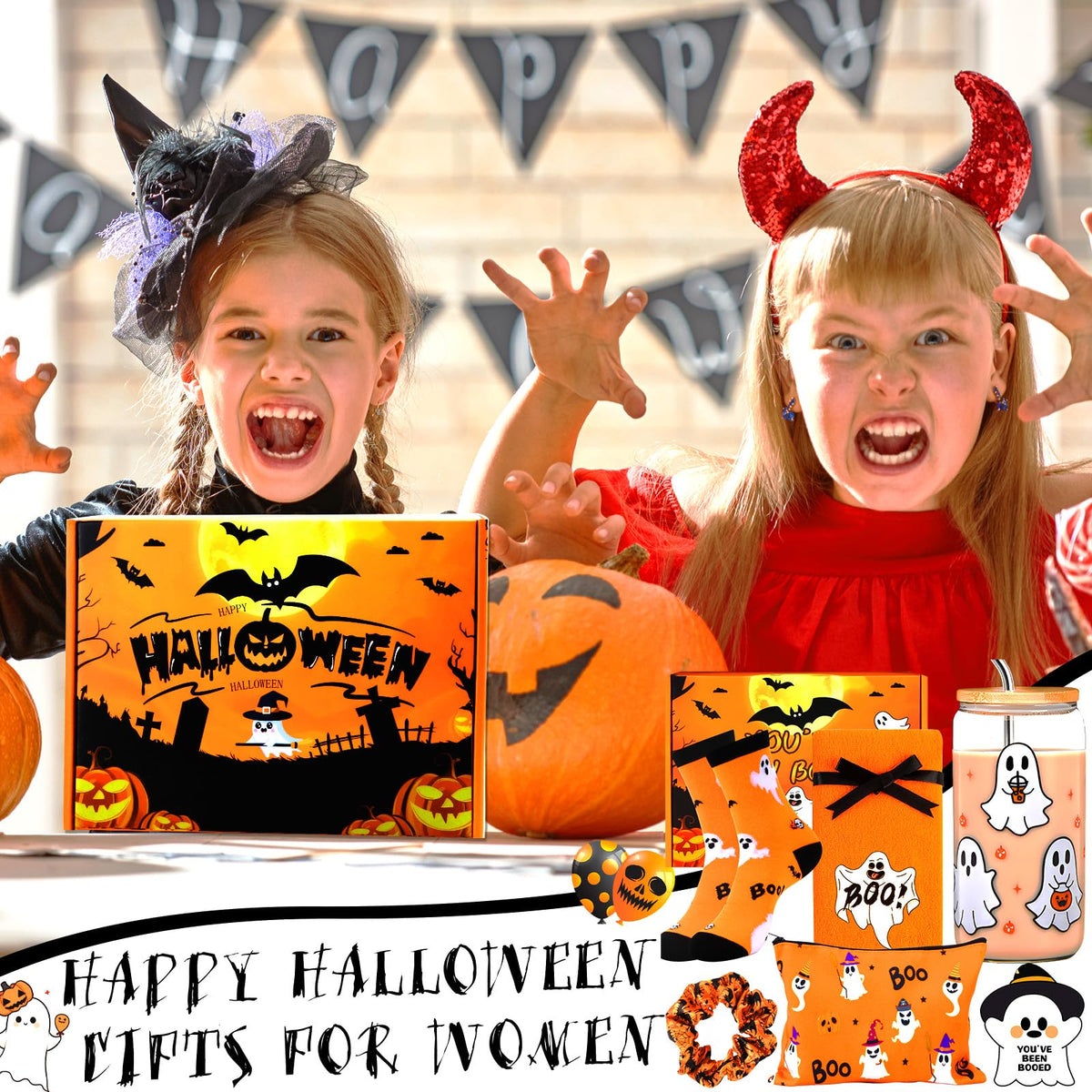Zenoble Boo Basket Stuffers for Women, 6 Pcs Halloween Gifts Set Cute Boo Basket with Halloween Cup Socks Towel Bag for Teens Girls Mom Friend Sister Wife