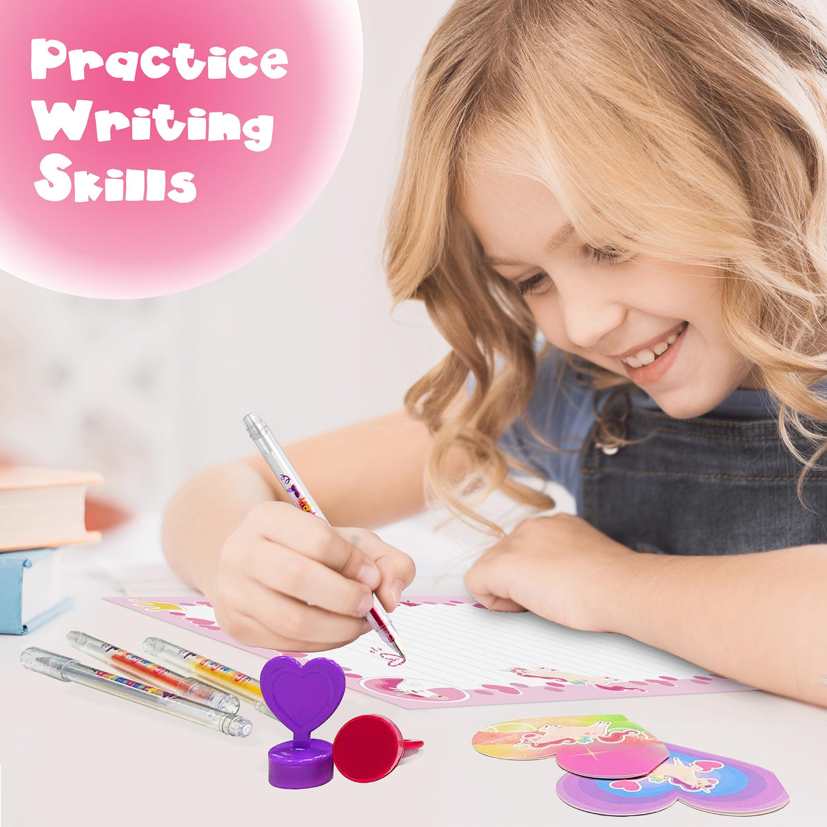 98Pcs Unicorn Stationary Set - Gifts for 6,7,8,9,10 Year Old Girl, Girls Stationery Set for Kids, Letter Writing Art Kit, Preteen Girls Craft Toys 8-10 Present - Birthday Gift for Girls